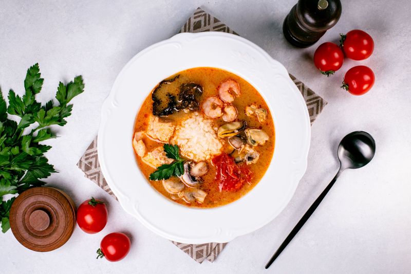 Thai soup "Tom Yum" with coconut milk