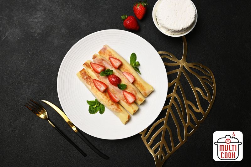 Cheese and strawberry crepes