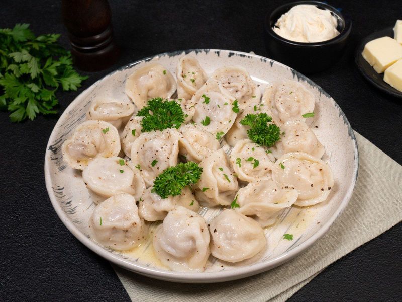 Pork and beef pelmeni (meat dumplings)