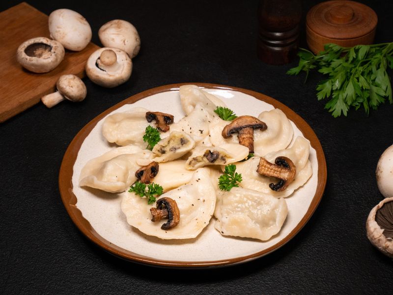 Potato and mushroom pierogy (vareniky)