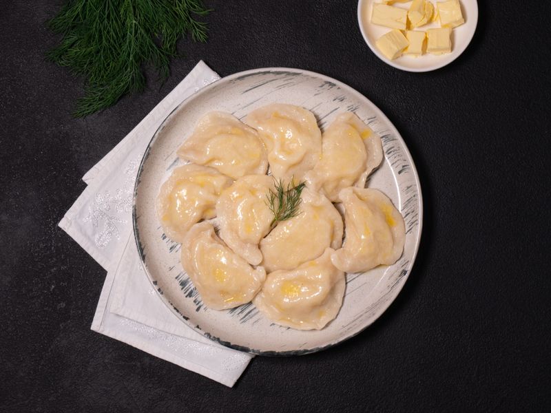 Potato pierogy with butter (vareniky) 