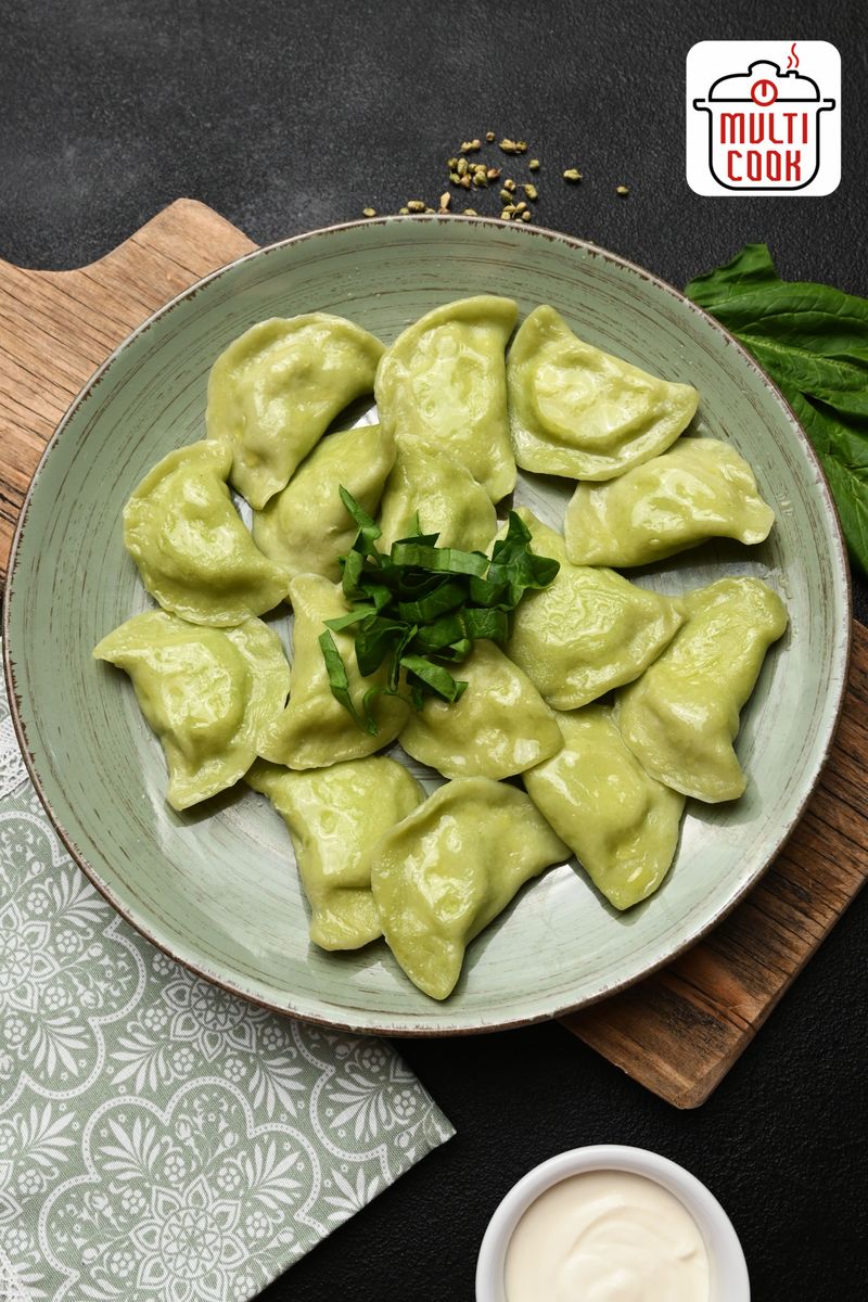 Spinach and brined cheese pierogy (vareniky)